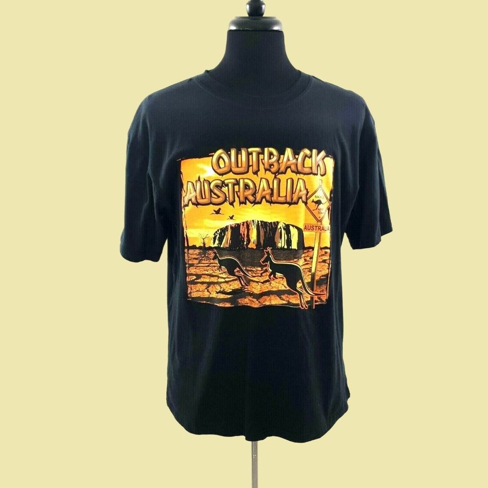 Australia Short Sleeve Mens Shirt XXL Kangaroo Crossing Black Orange Travel